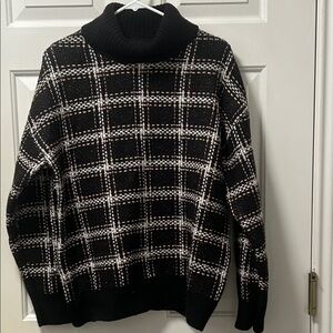 Liz Claiborne Black , White & Gold Plaid Turtleneck Sweater Size XL